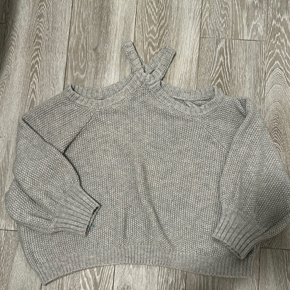 Elan gray oversized off the shoulder sweater